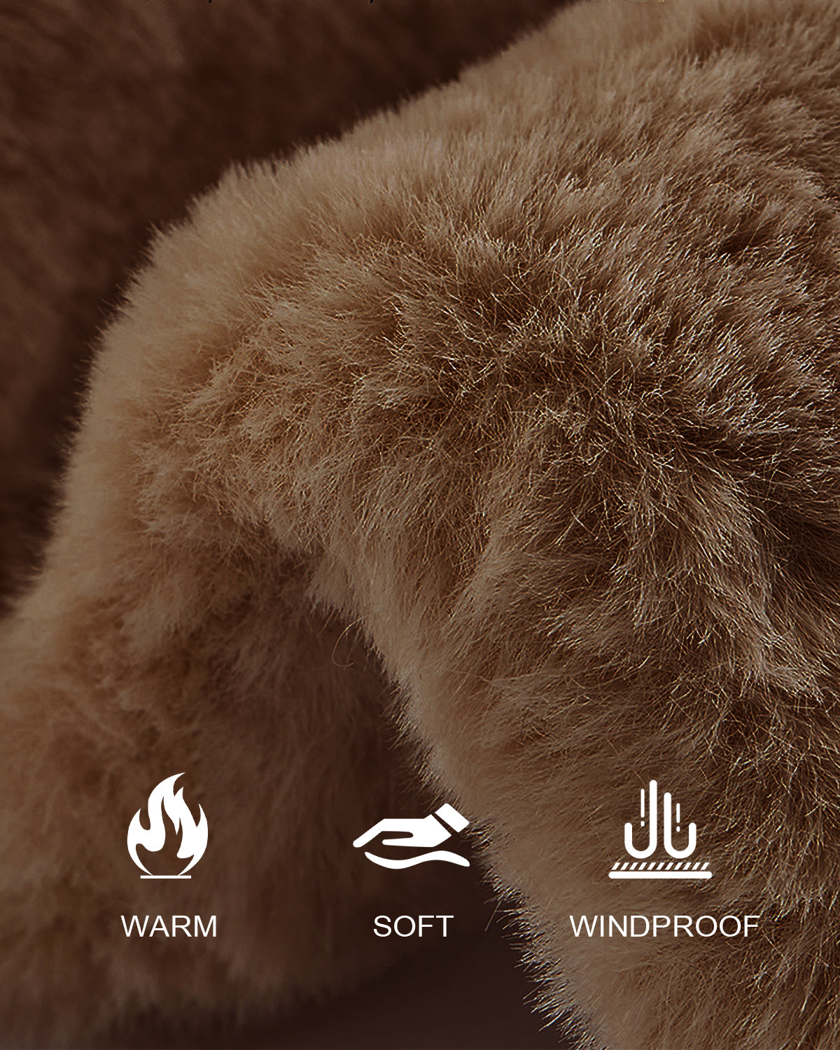 Coffee fluffy winter bucket hat for big heads - soft plush fabric texture