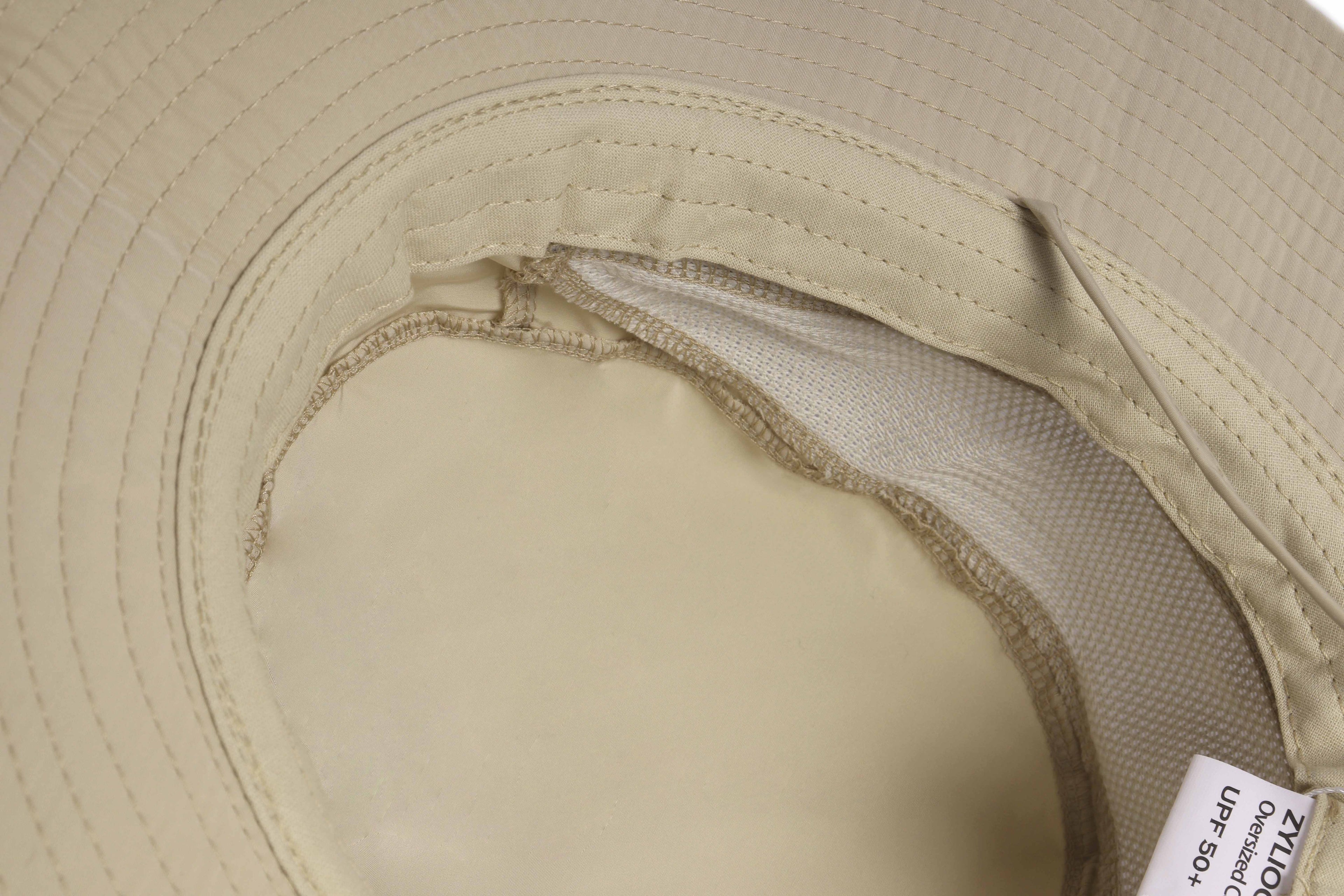 Khaki quick-dry boonie sun hat for big heads -  interior sweatband detail