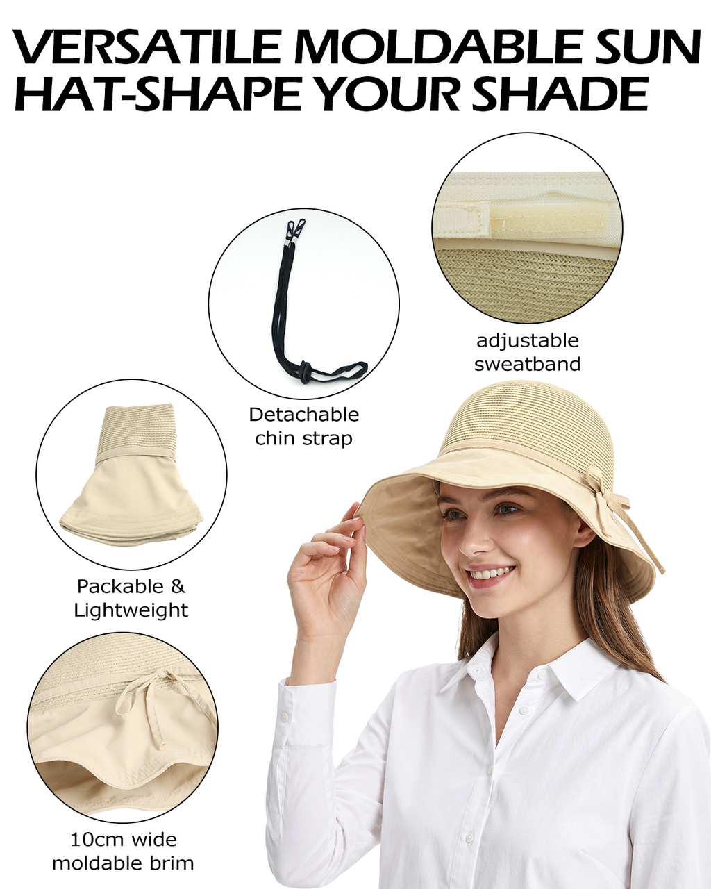 XL Wide Brim Straw Sun Hat for Big Heads