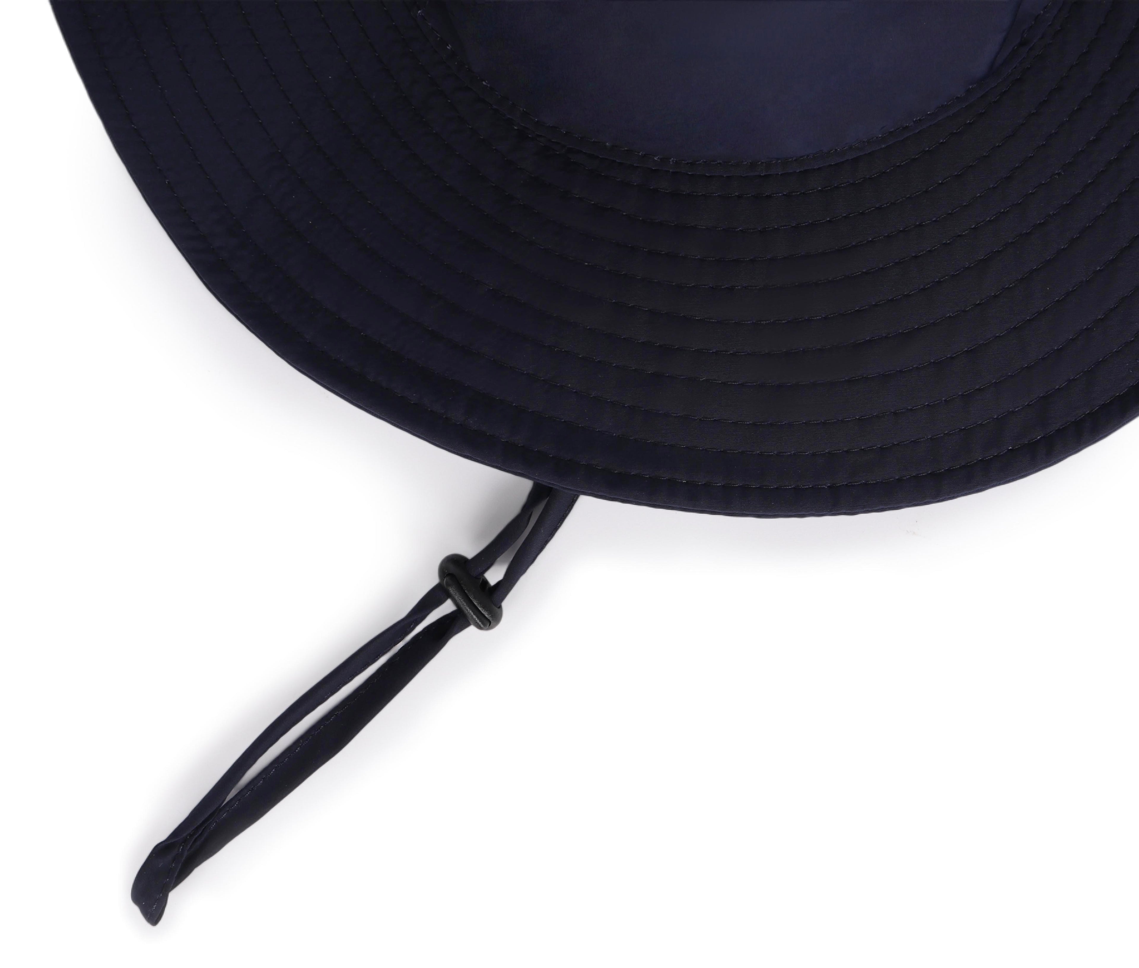 Navy blue quick-dry boonie sun hat for big heads - chin strap windproof detail