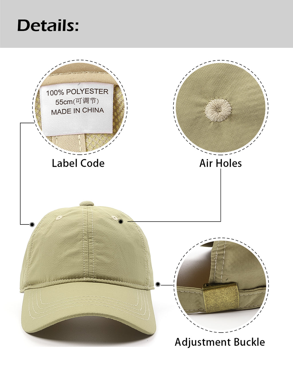 Gorra de béisbol de secado rápido, ajuste pequeño