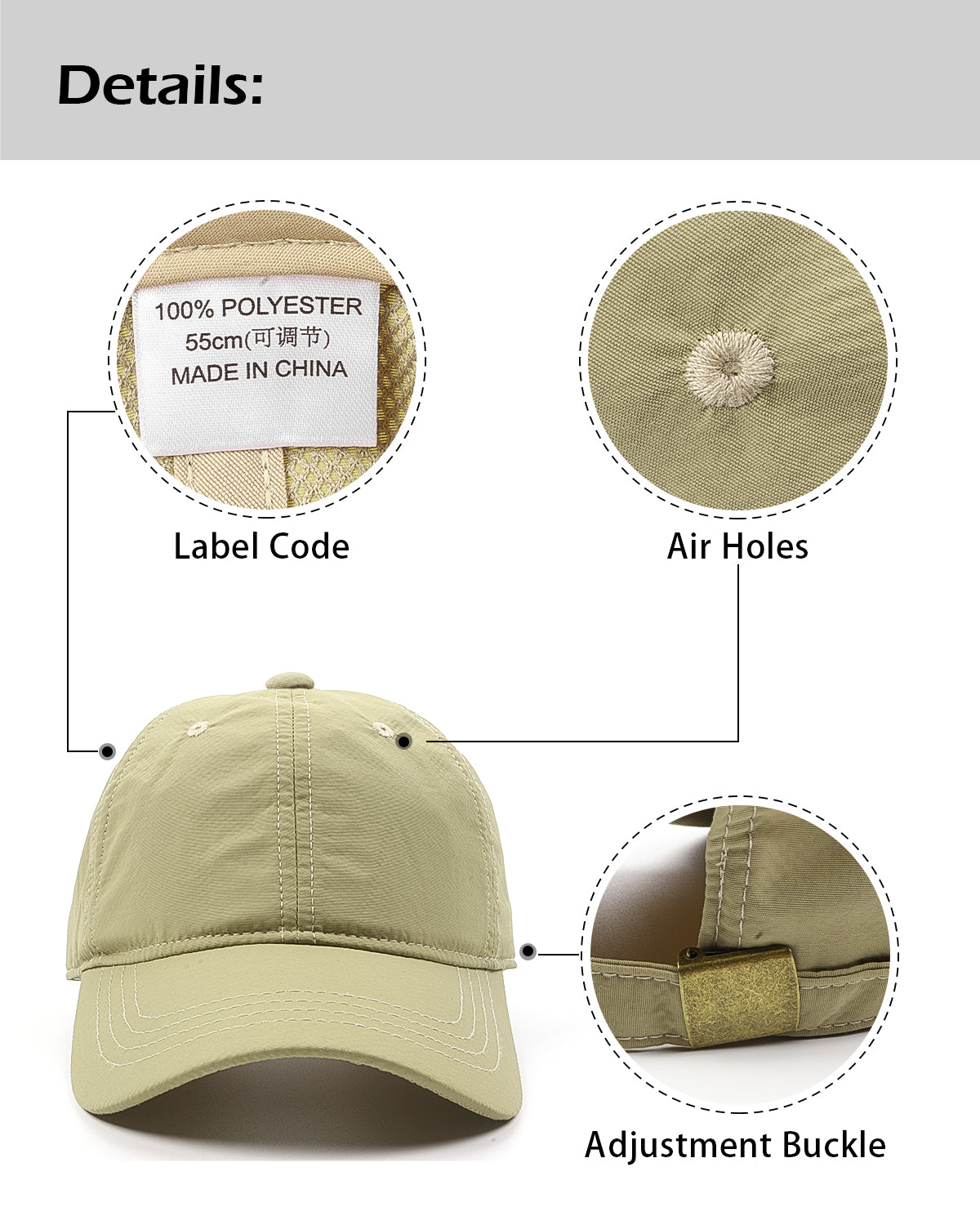 Gorra de béisbol de secado rápido, ajuste pequeño