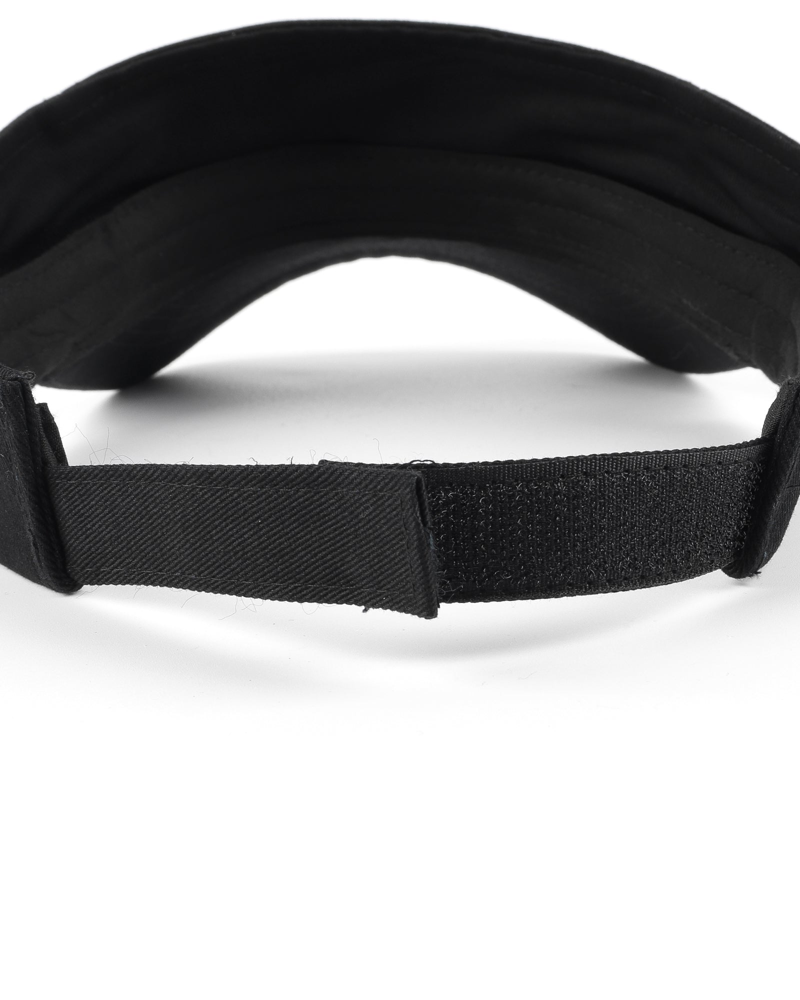 Black sun visor back view showing adjustable strap