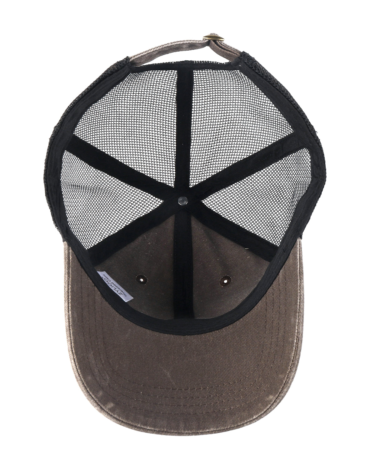 Coffee cooling mesh washed trucker hat for big heads - interior sweatband detail