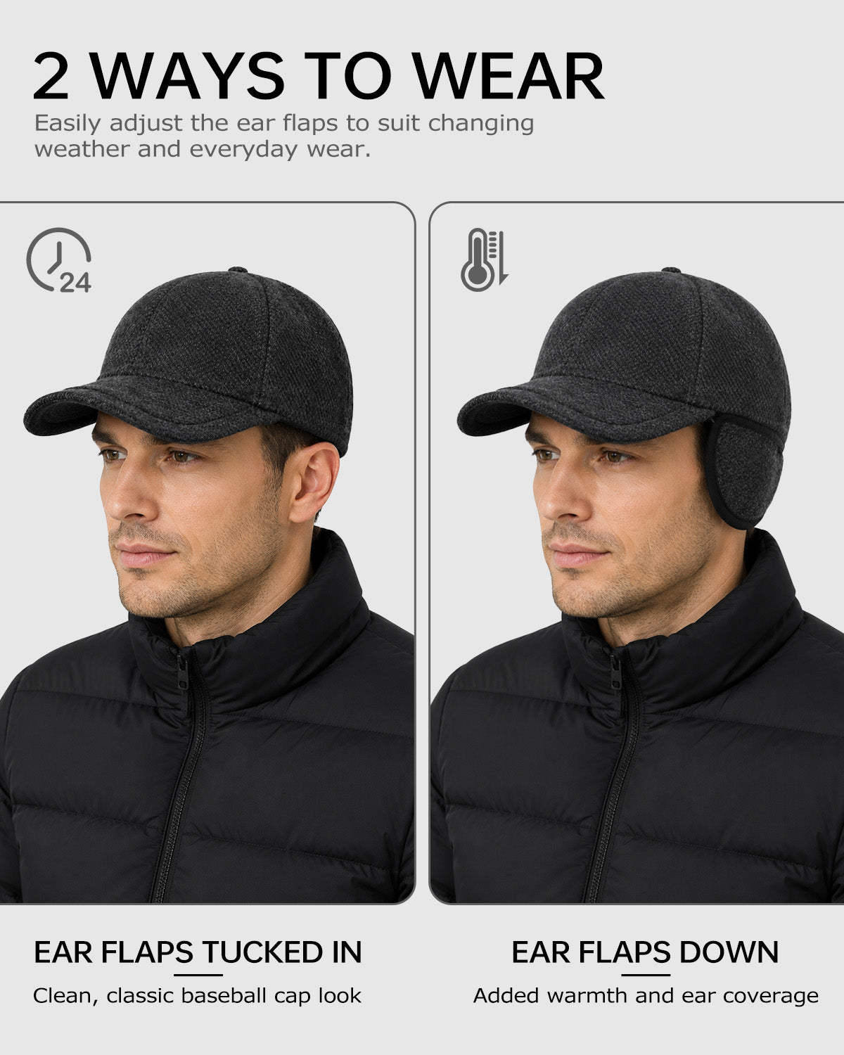Winter Baseball Cap with Ear Flaps for Big Heads