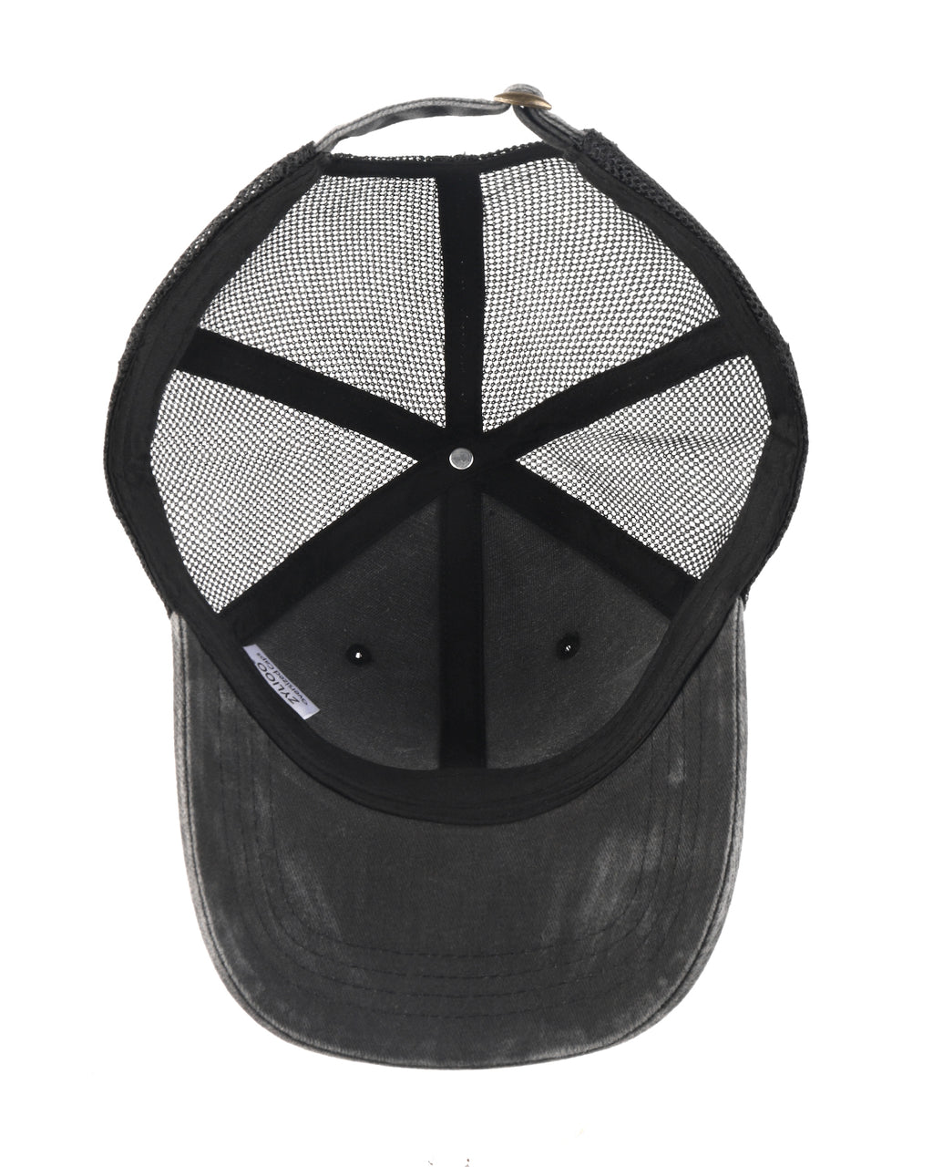 Black cooling mesh washed trucker hat for big heads - interior sweatband detail