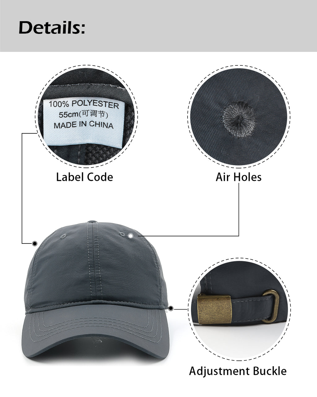 Gorra de béisbol de secado rápido, ajuste pequeño