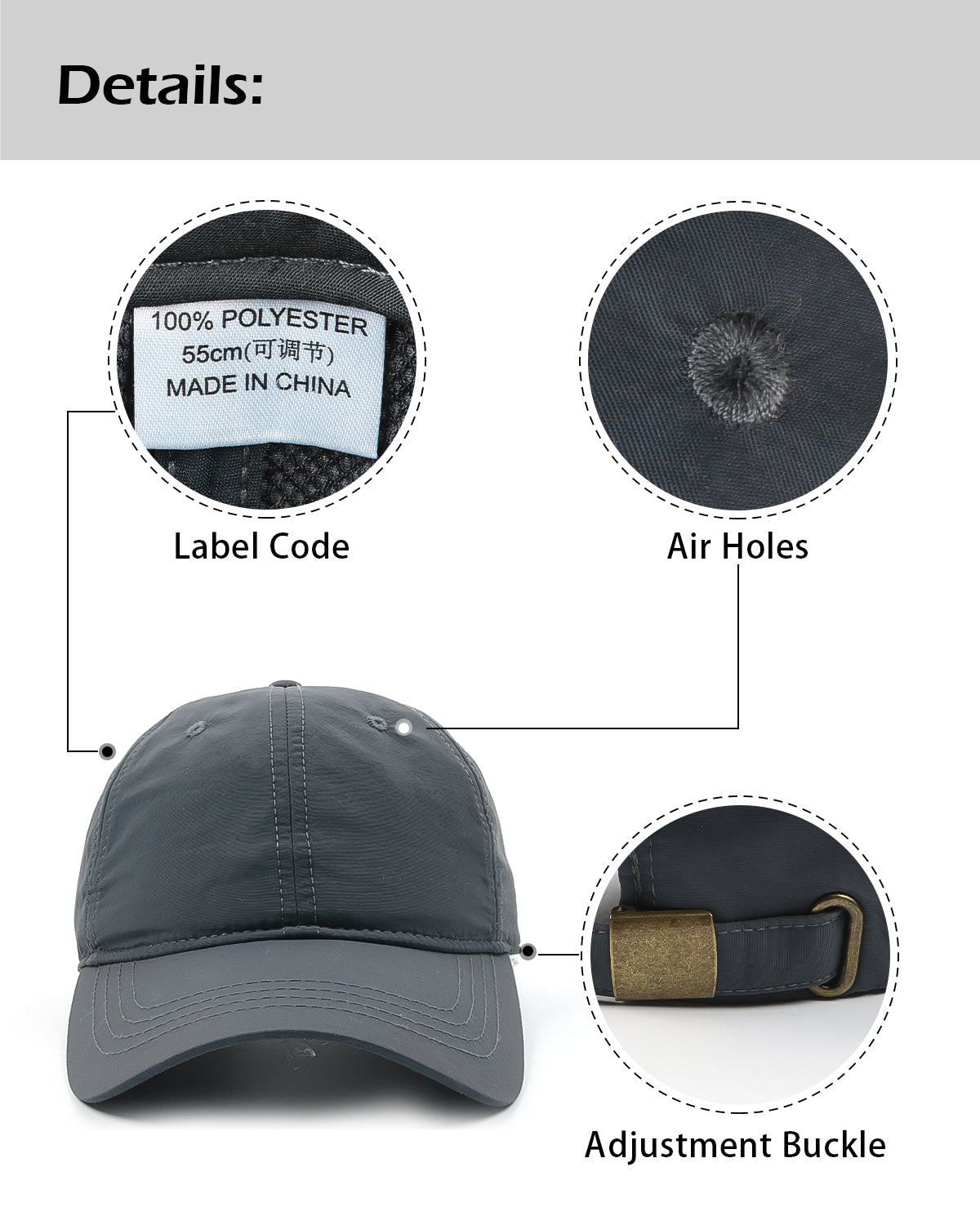 Gorra de béisbol de secado rápido, ajuste pequeño