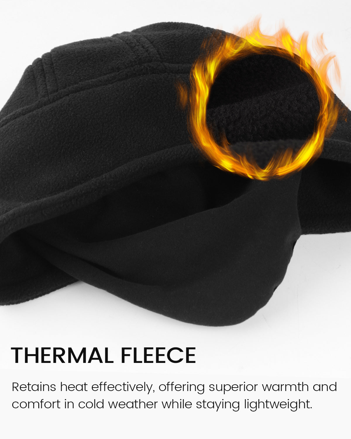 Black thermal skull cap with face mask cover for big heads - thermal fabric texture detail