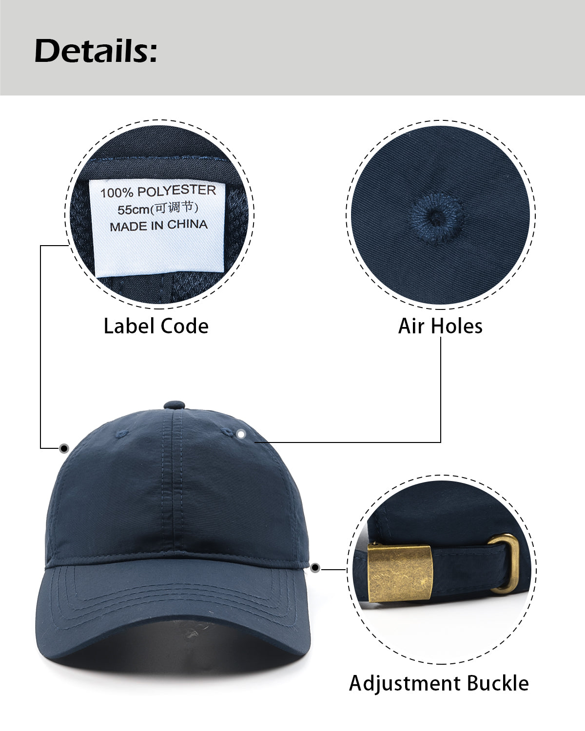 Gorra de béisbol de secado rápido, ajuste pequeño