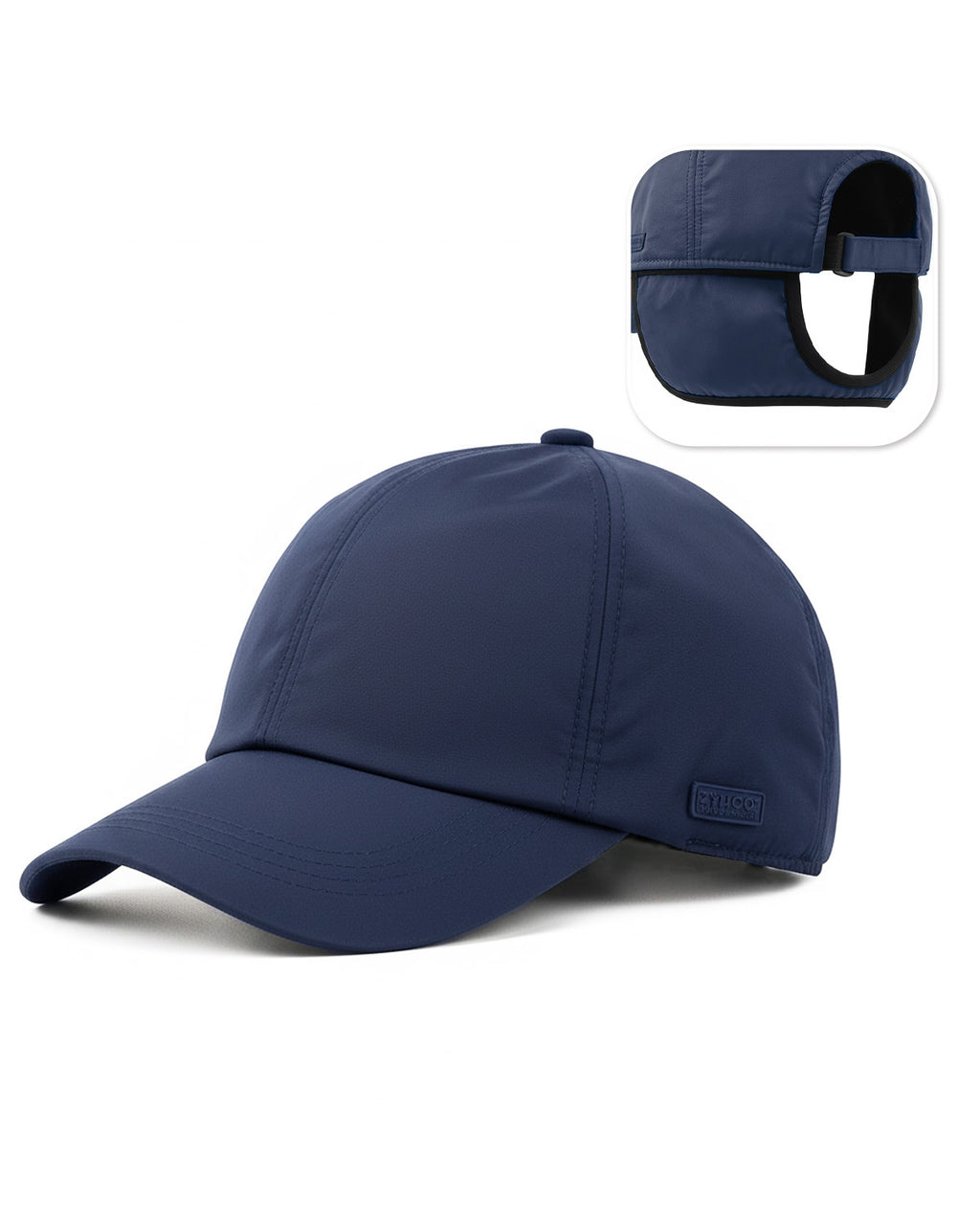 Navy thermal baseball cap with ear flaps for big heads front view