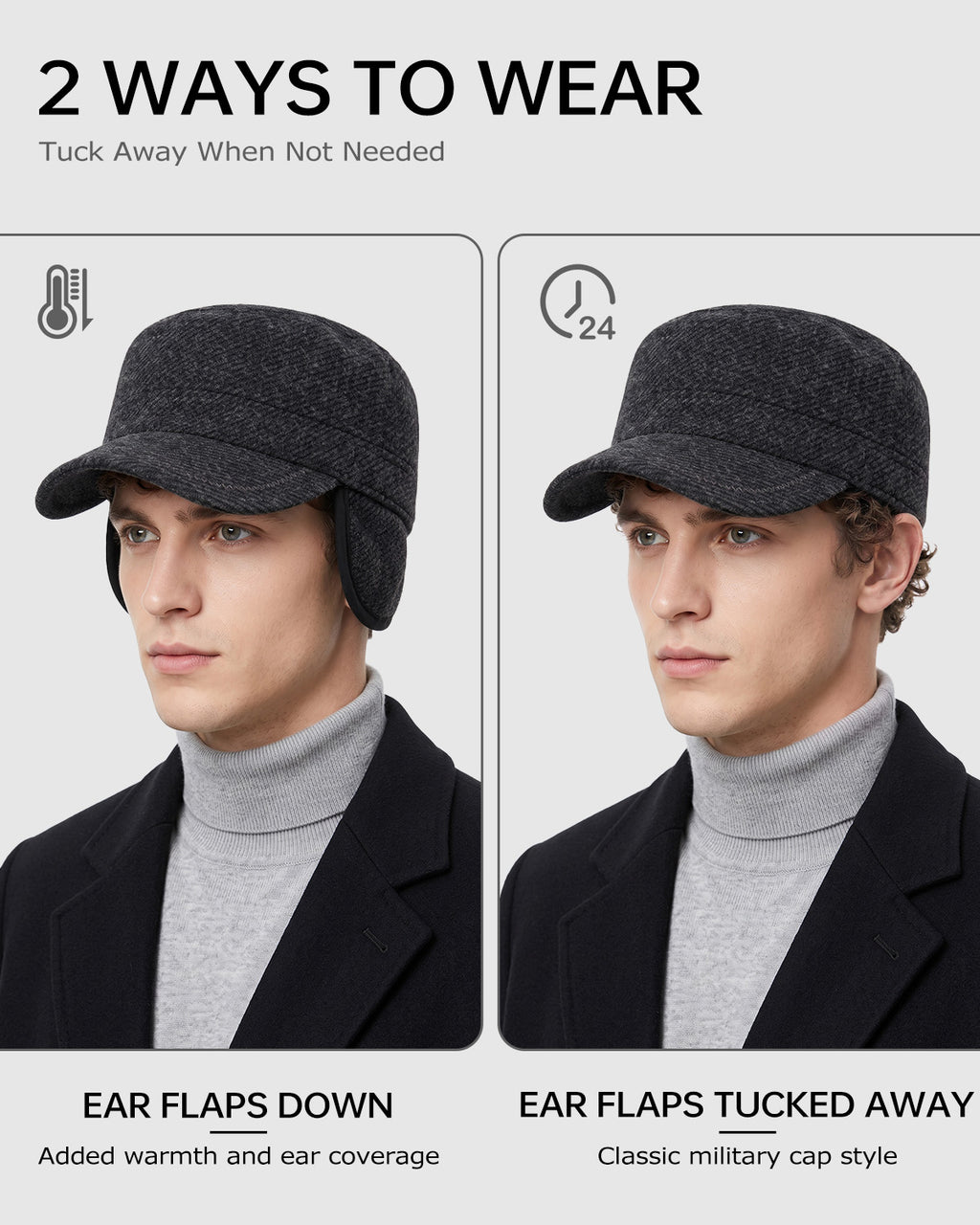 Winter Cadet Cap with Ear Flaps for Big Heads