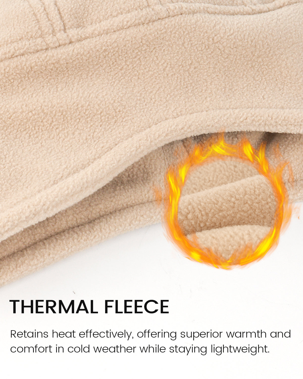 Beige thermal skull cap with face cover for big heads - thermal fabric texture detail