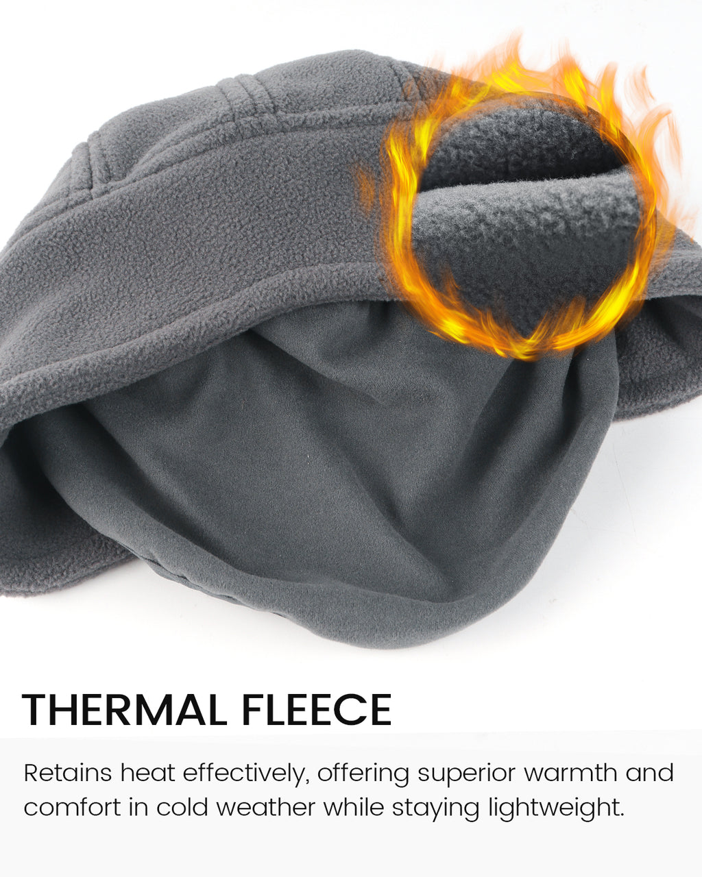 Gray thermal skull cap with face mask cover for big heads - thermal fabric texture detail