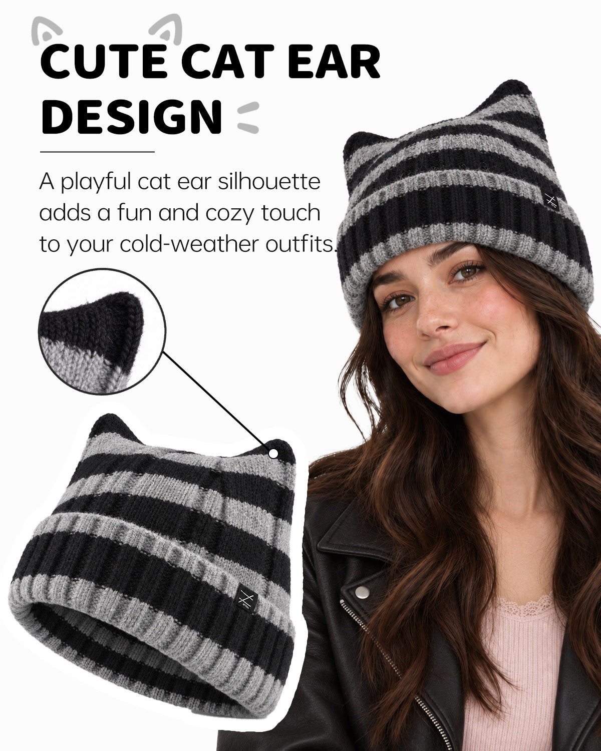 Fuzzy Cat Ear Beanie for Big Heads