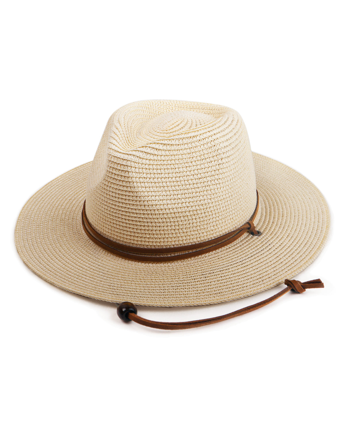 Beige strap panama fedora with lanyard for big heads  XXL - front view - Zylioo