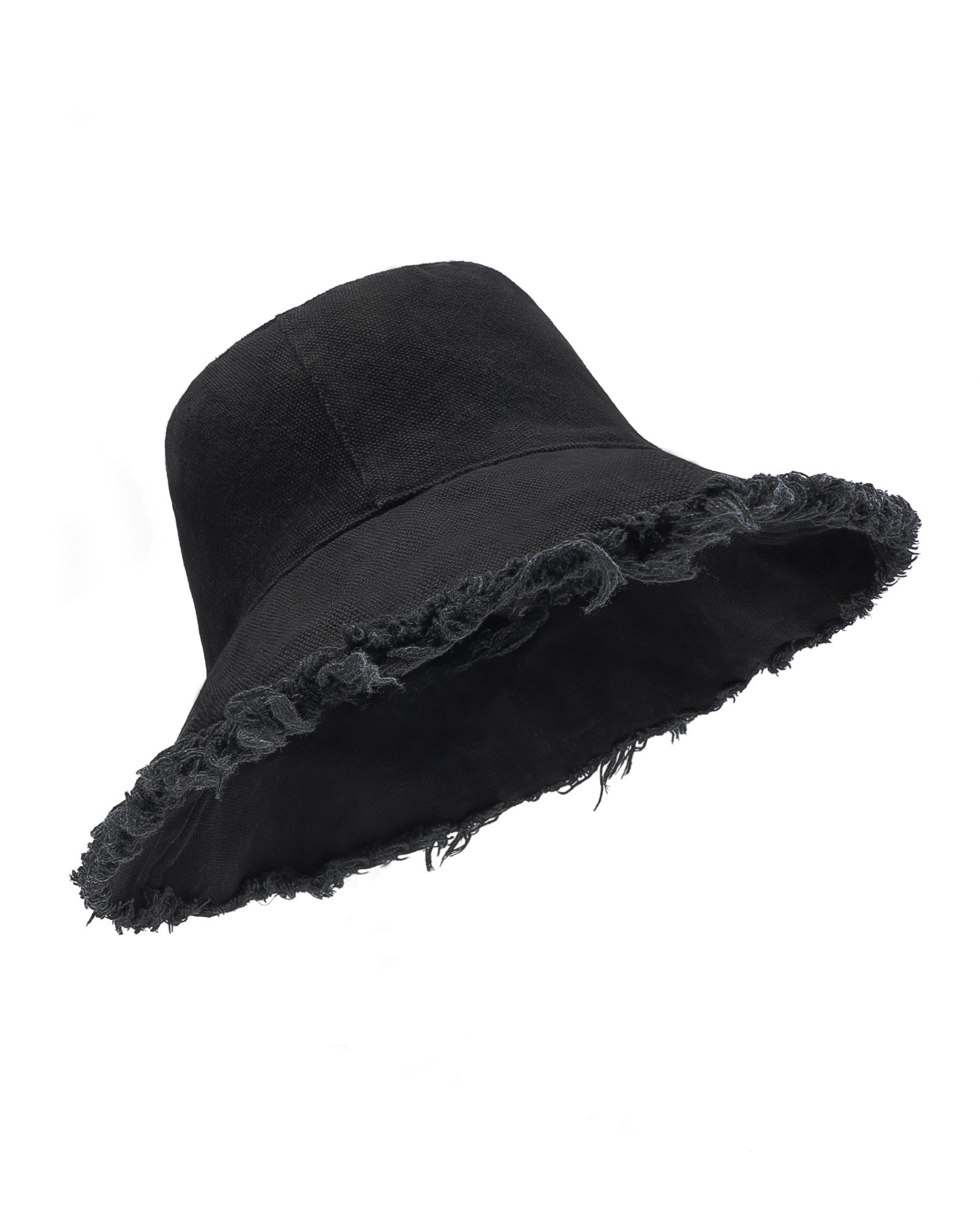  Reversible black fringe bucket hat for big heads - front view with textured trim