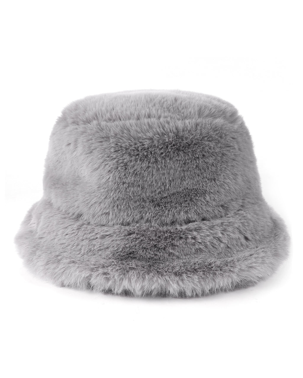 Gray fluffy winter bucket hat for big heads XXL - front view - Zylioo