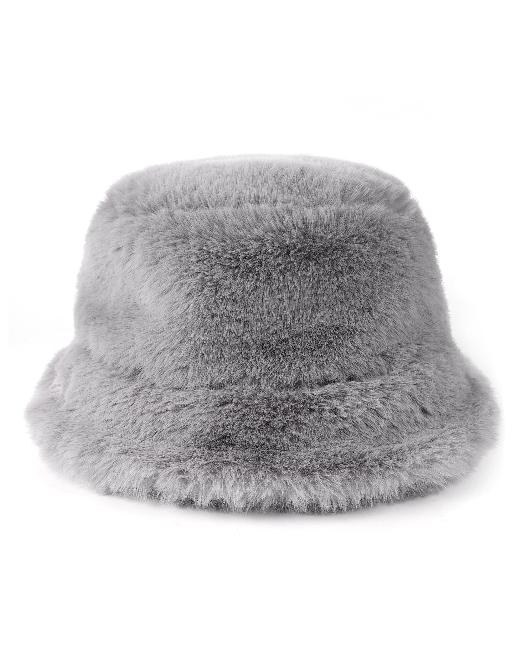Gray fluffy winter bucket hat for big heads XXL - front view - Zylioo