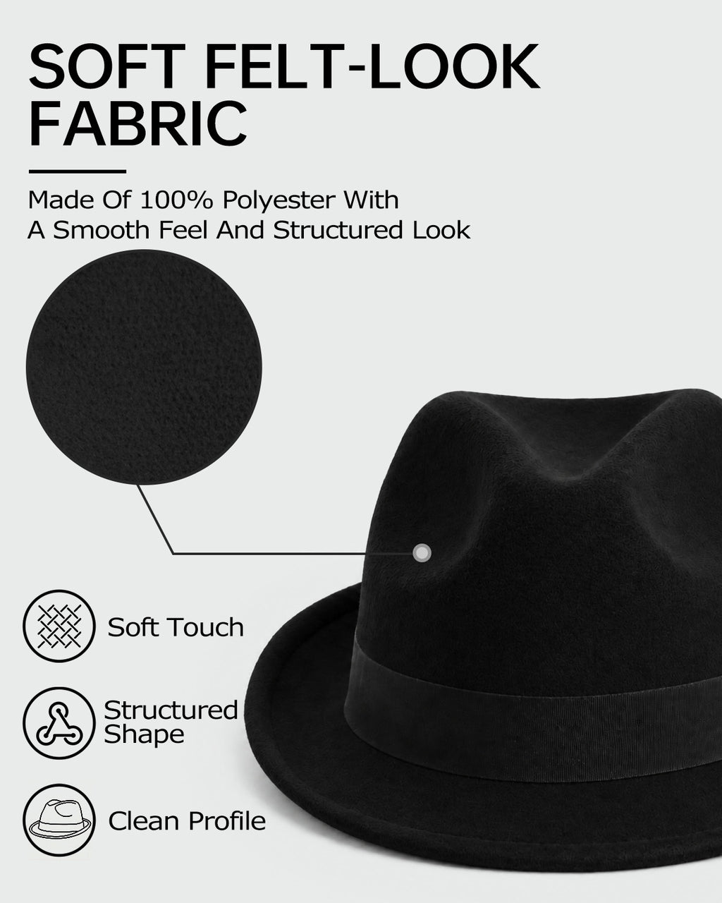 Verstellbarer Filz-Trilby-Fedora für große Köpfe