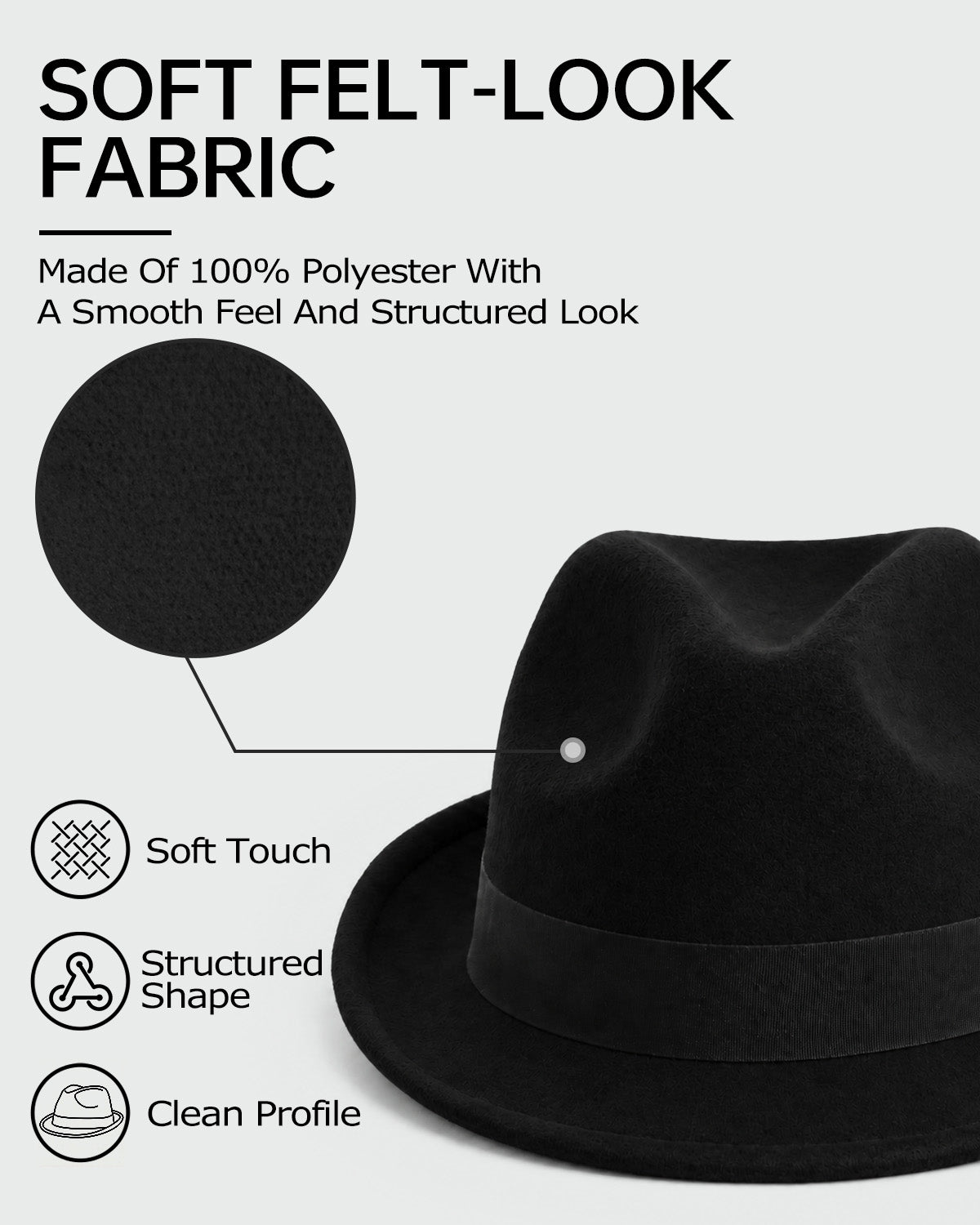 Verstellbarer Filz-Trilby-Fedora für große Köpfe