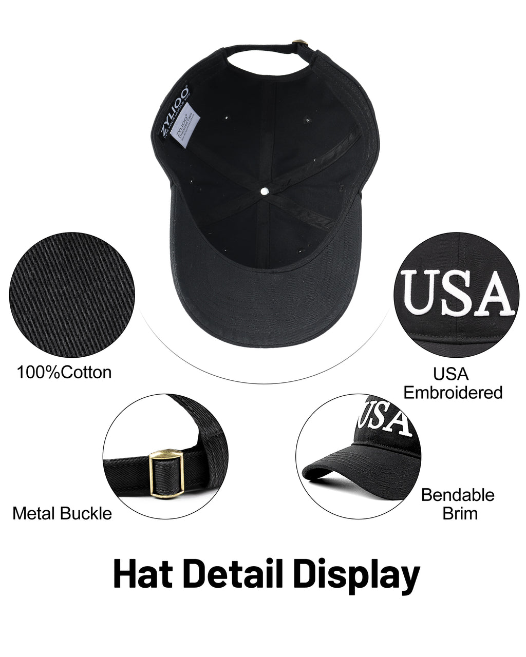 USA Flag Cotton Baseball Cap for Big Heads