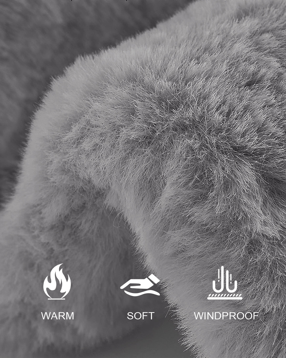 Gray fluffy winter bucket hat for big heads - soft plush fabric texture