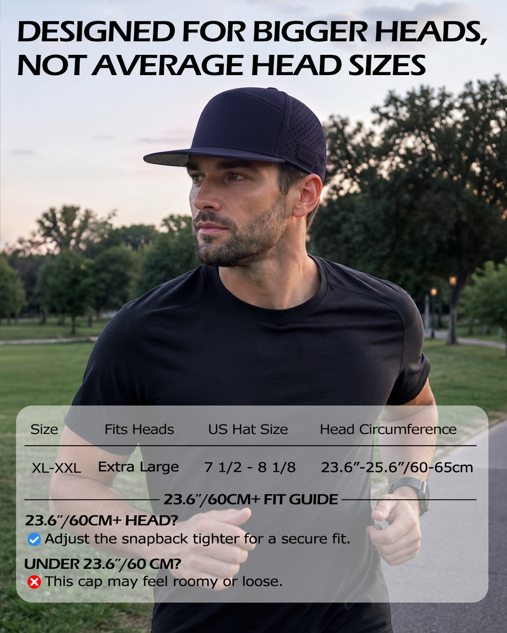 Gorra de 6 paneles con perforaciones láser para cabezas grandes