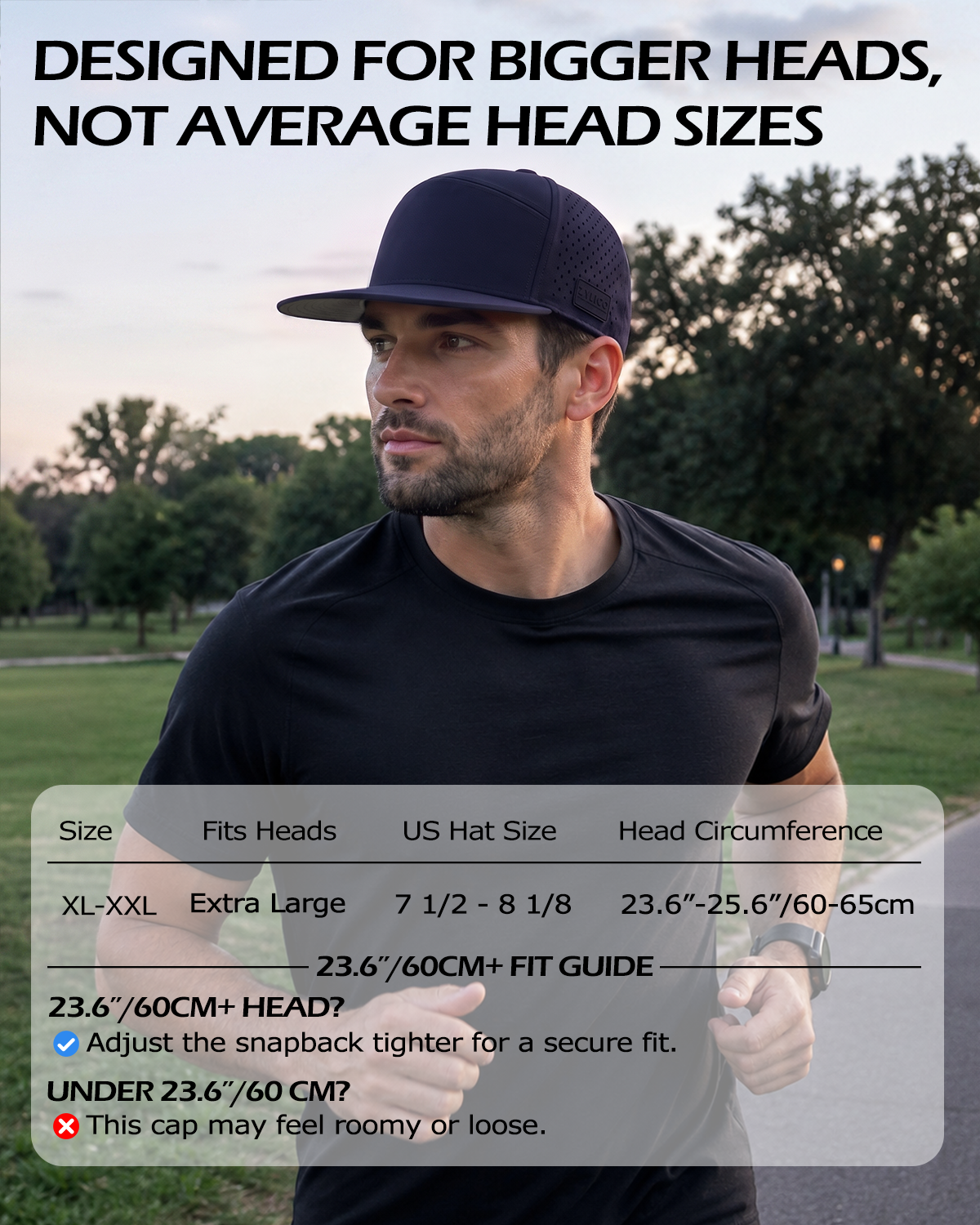 Gorra de 6 paneles con perforaciones láser para cabezas grandes