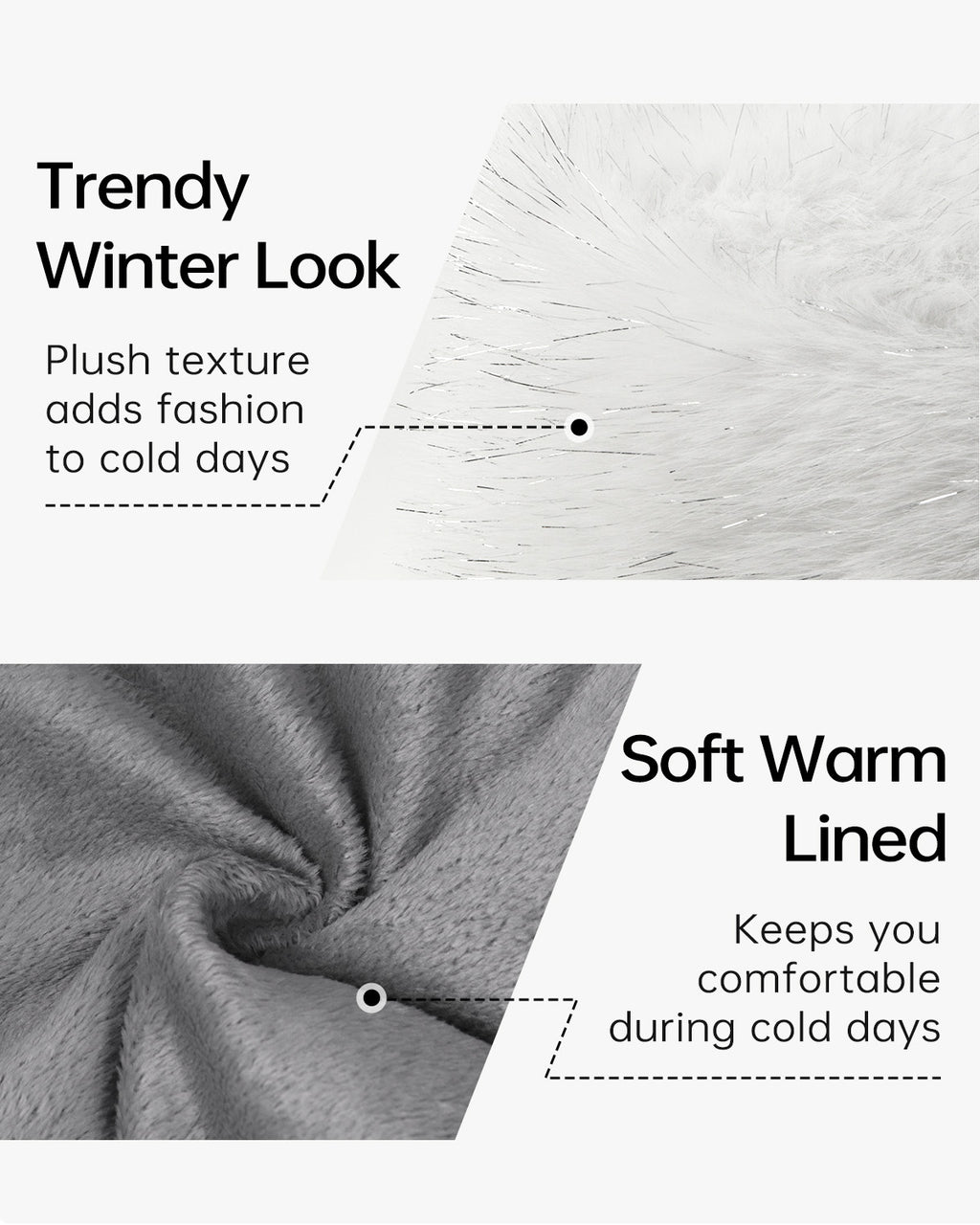 White faux fur cossack hat for big heads - interior warm lining detail