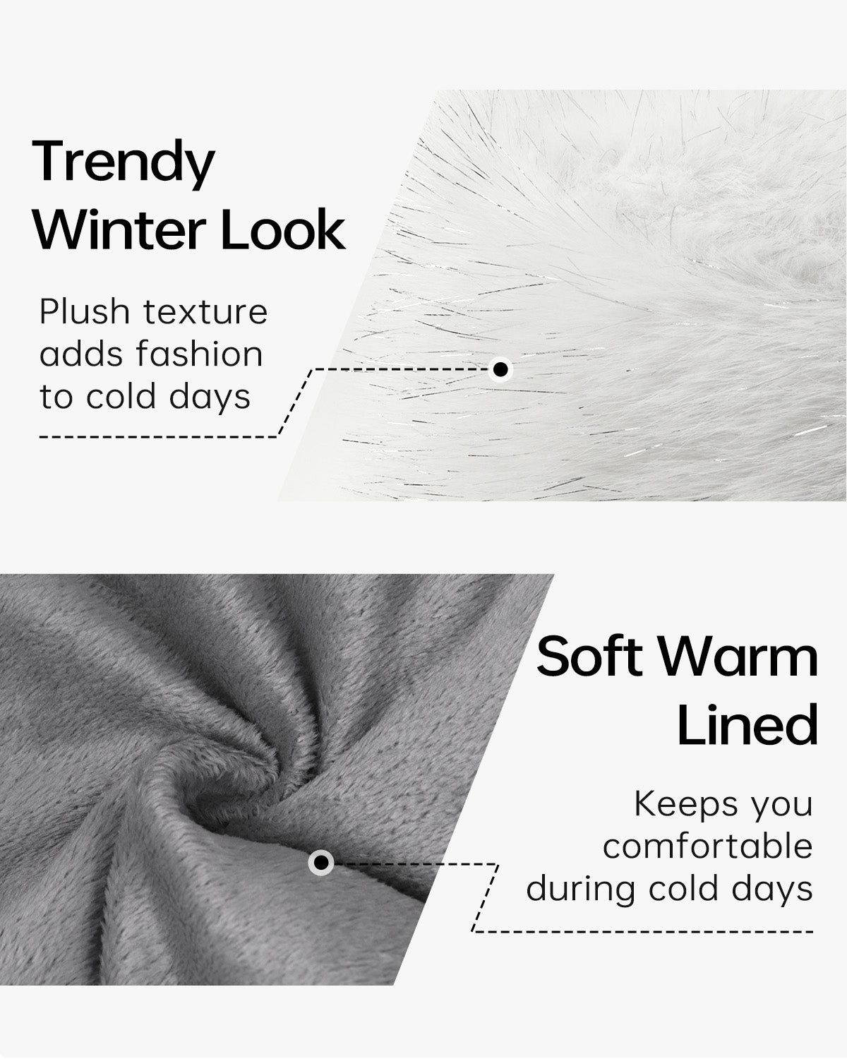 White faux fur cossack hat for big heads - interior warm lining detail