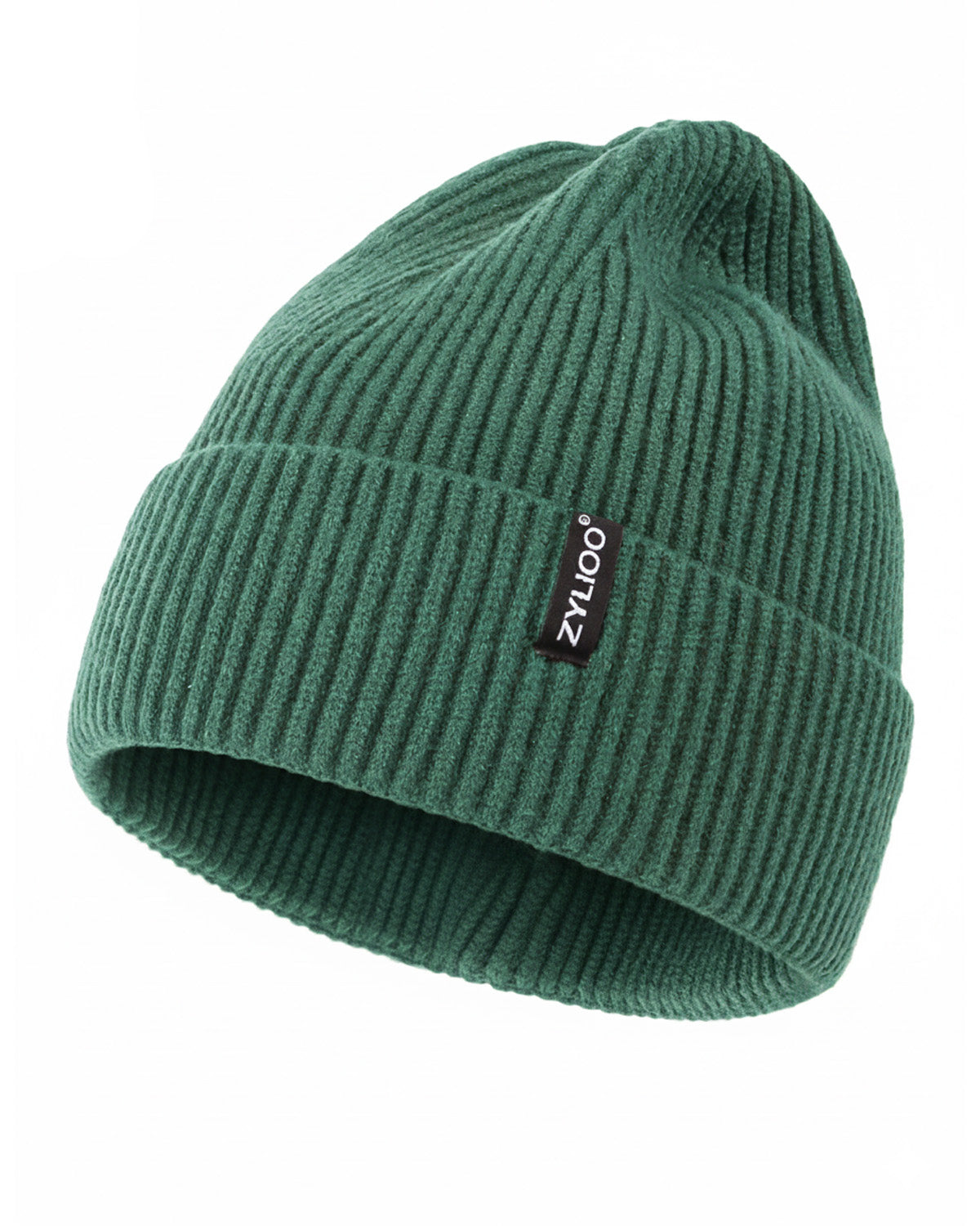Green ribbed knit beanie for big heads XXL - front view - Zylioo