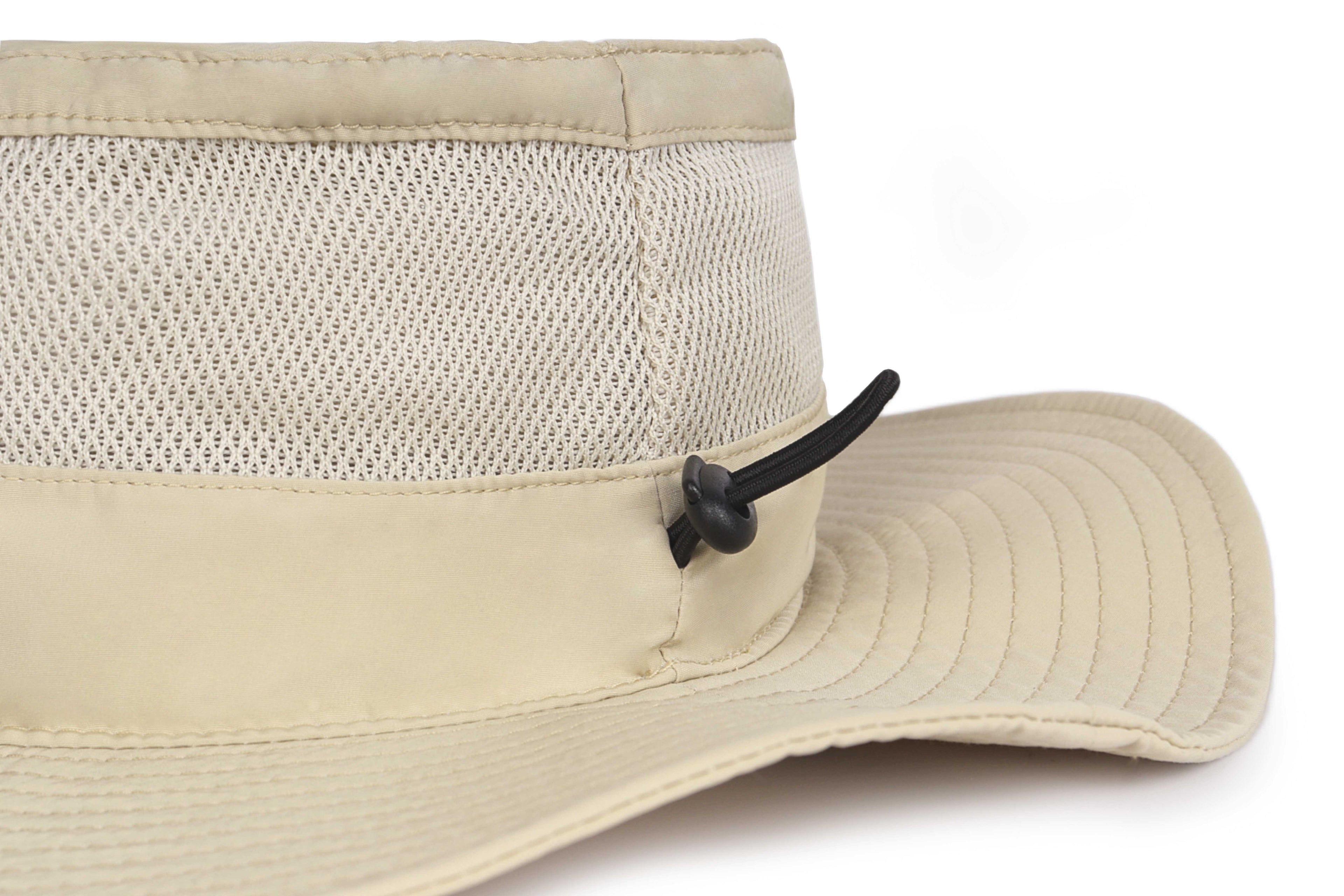 Khaki quick-dry boonie sun hat for big heads - brim snap button detail