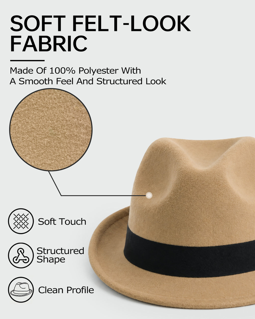Verstellbarer Filz-Trilby-Fedora für große Köpfe