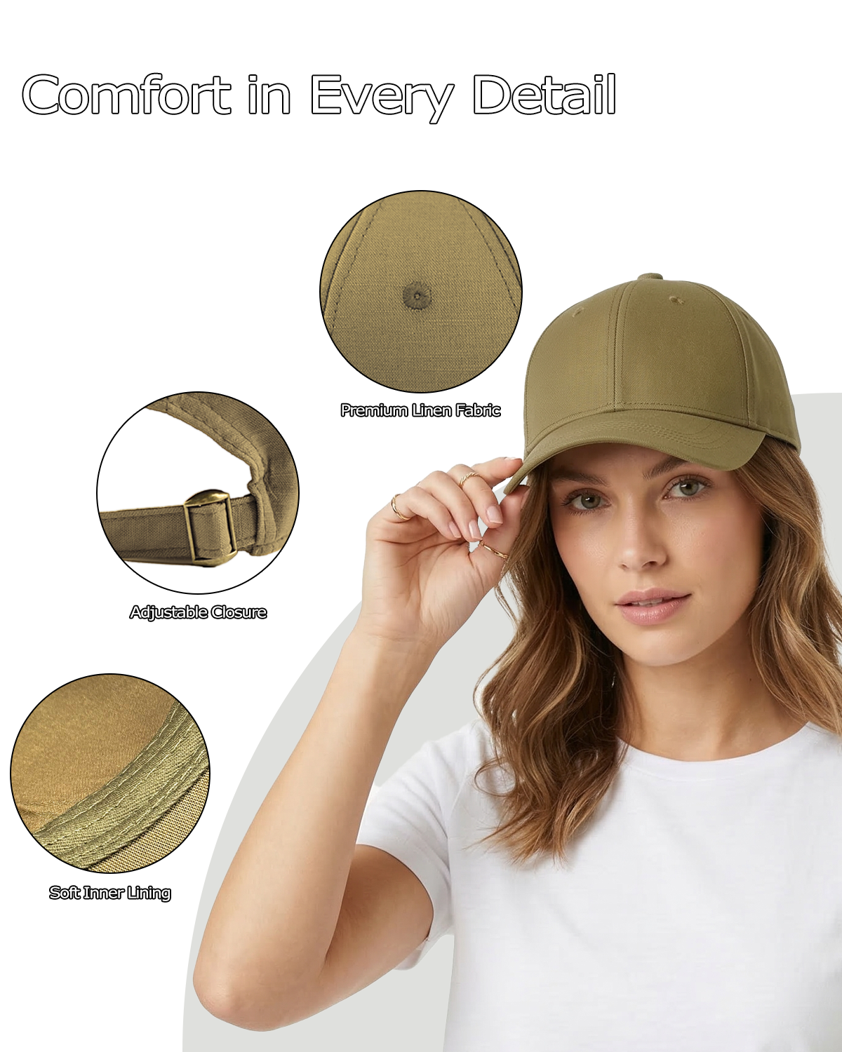 Breathable Linen Baseball Cap for Big Heads