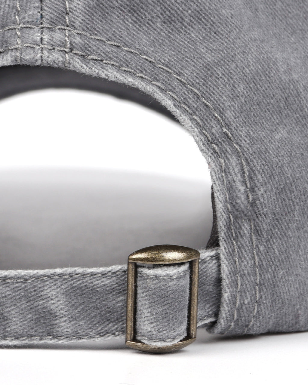 Gray washed denim baseball cap for big heads - adjustable strap close-up