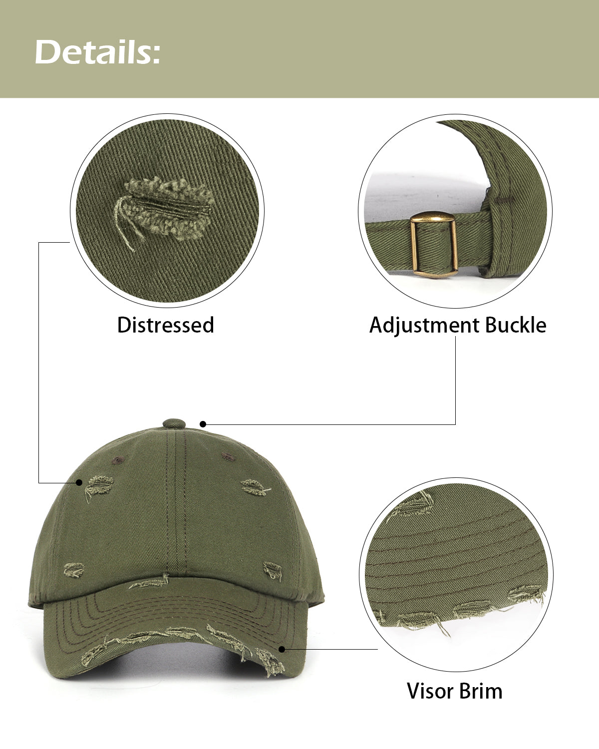 Distressed Cotton Baseball Cap for Big Heads