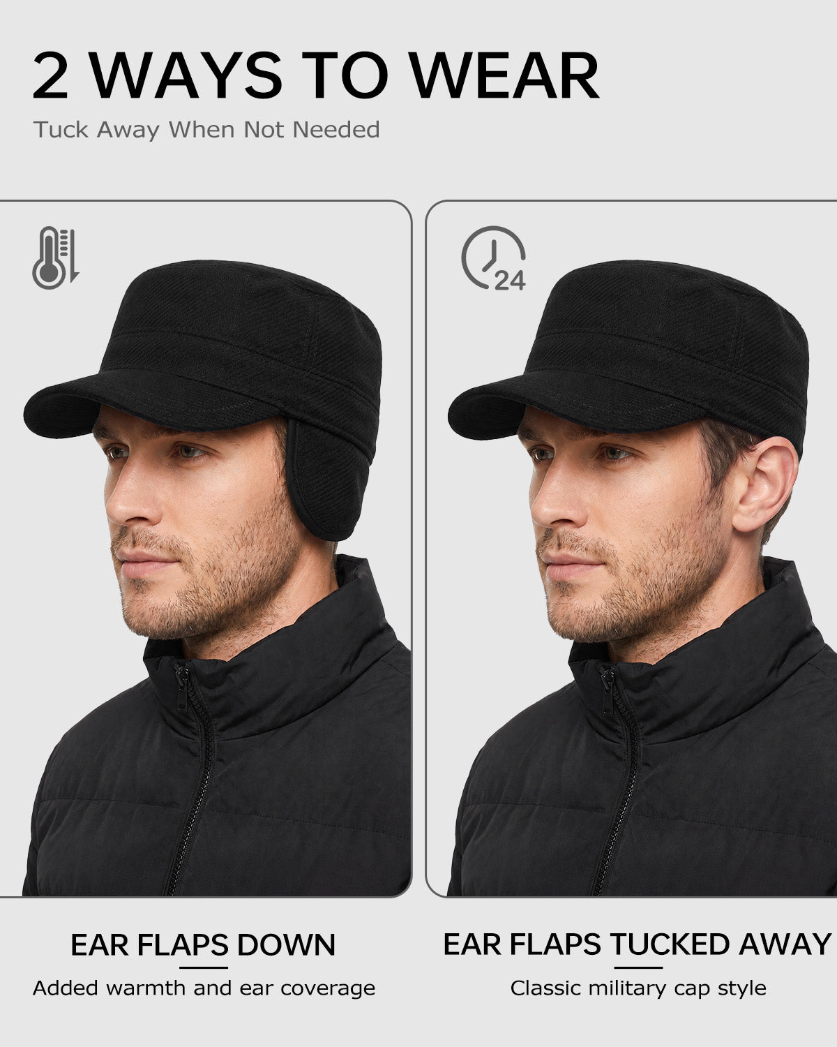 Winter Cadet Cap with Ear Flaps for Big Heads