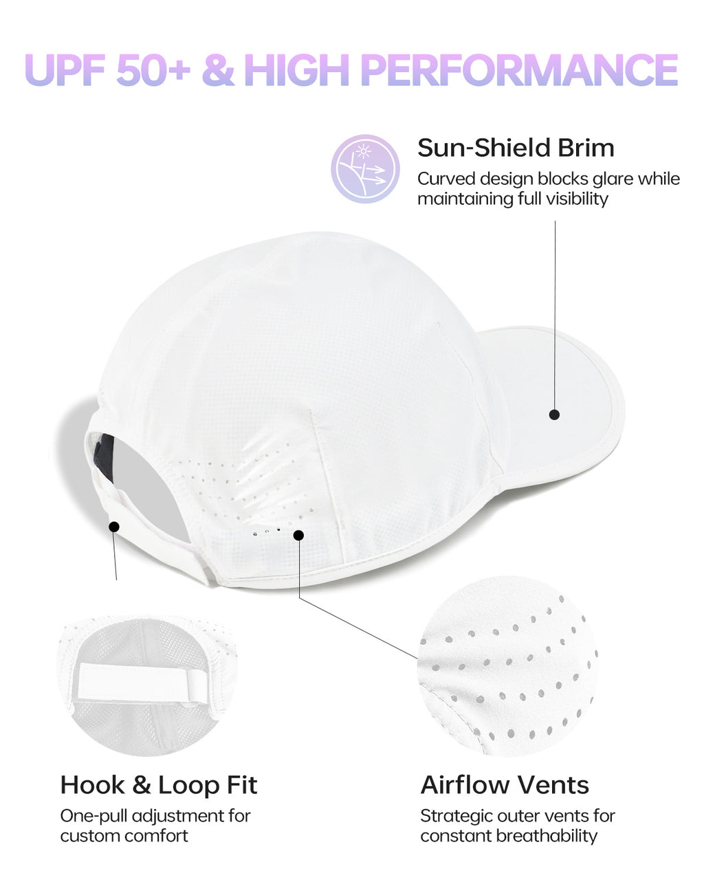 White soft crown golf cap for big heads - back view with adjustable strap