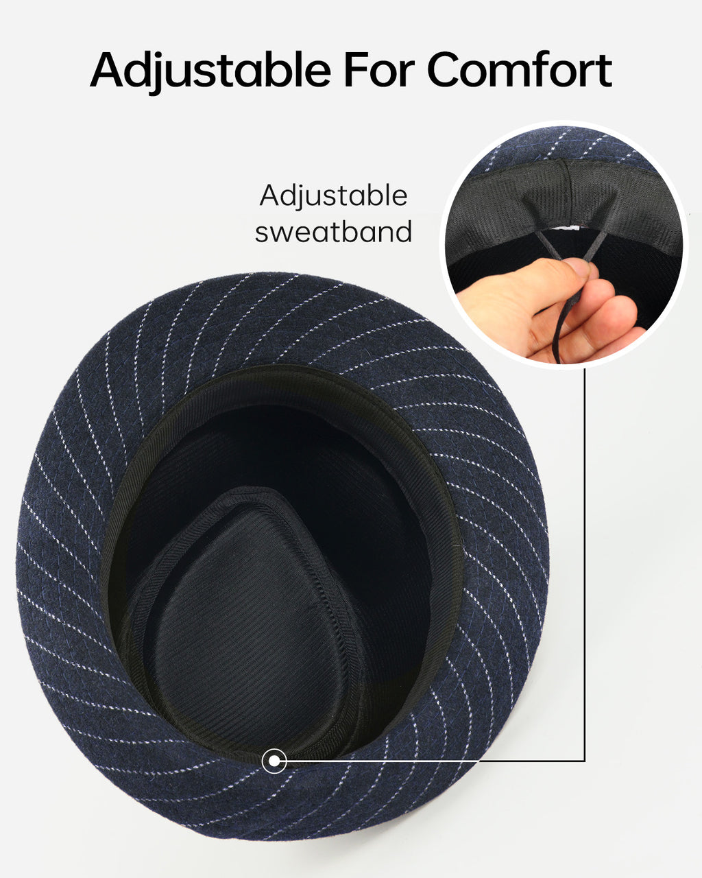  Navy wool trilby fedora for big heads - interior sweatband detail