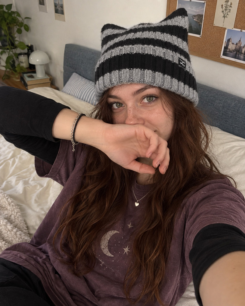 Fuzzy Cat Ear Beanie for Big Heads