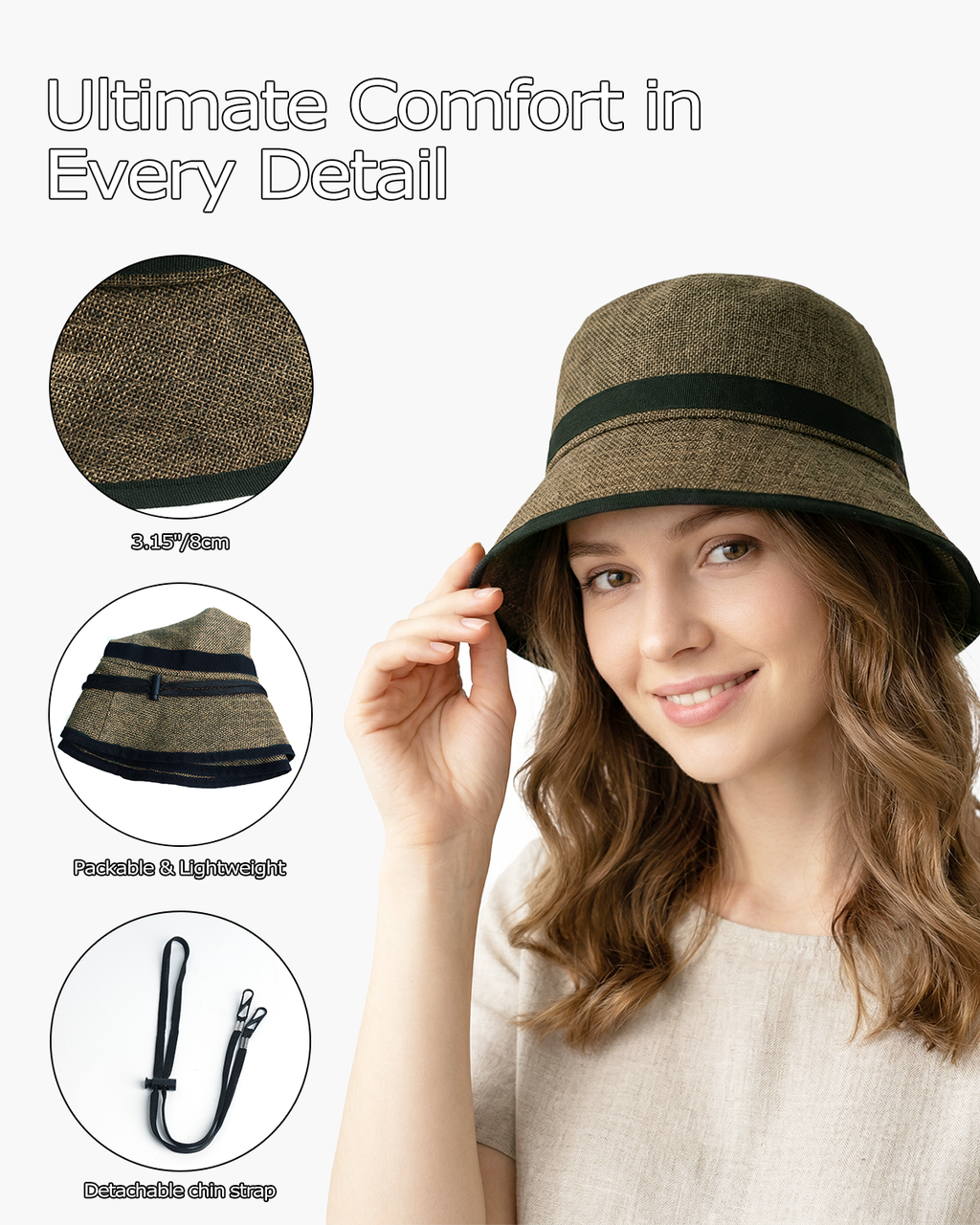 Faux Linen Bucket Hat for Big Heads