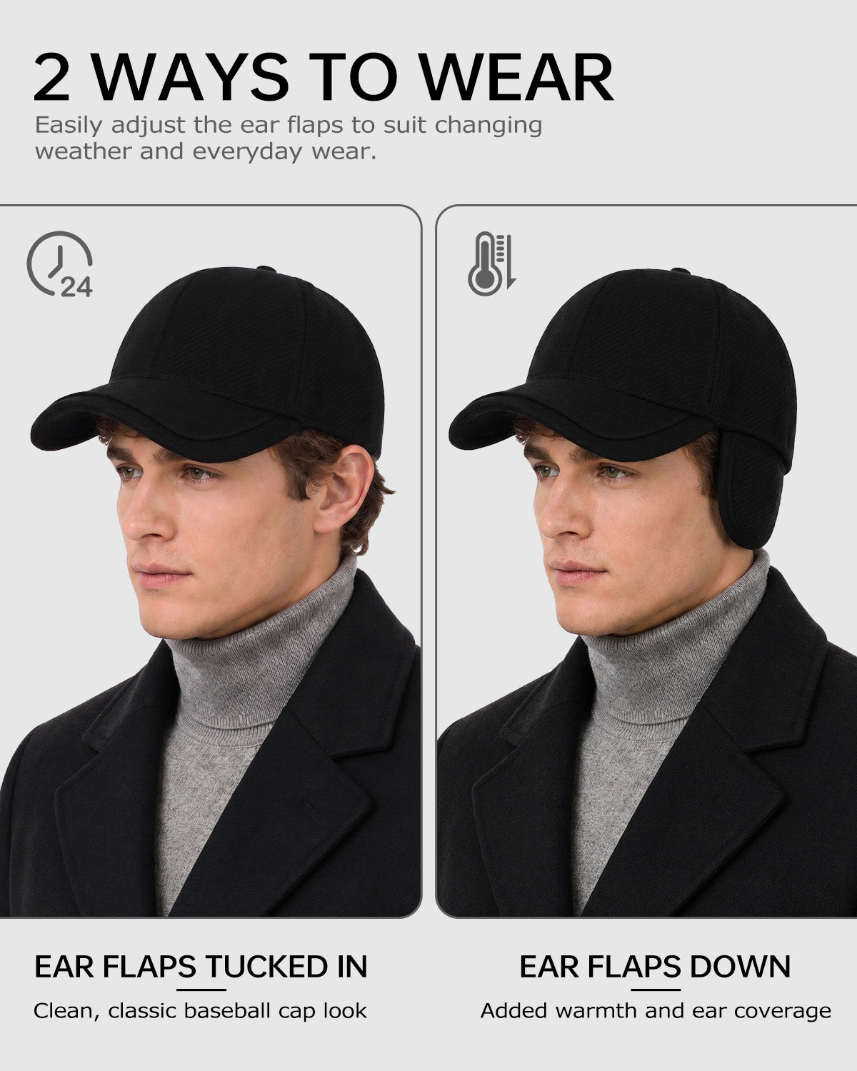 Winter Baseball Cap with Ear Flaps for Big Heads