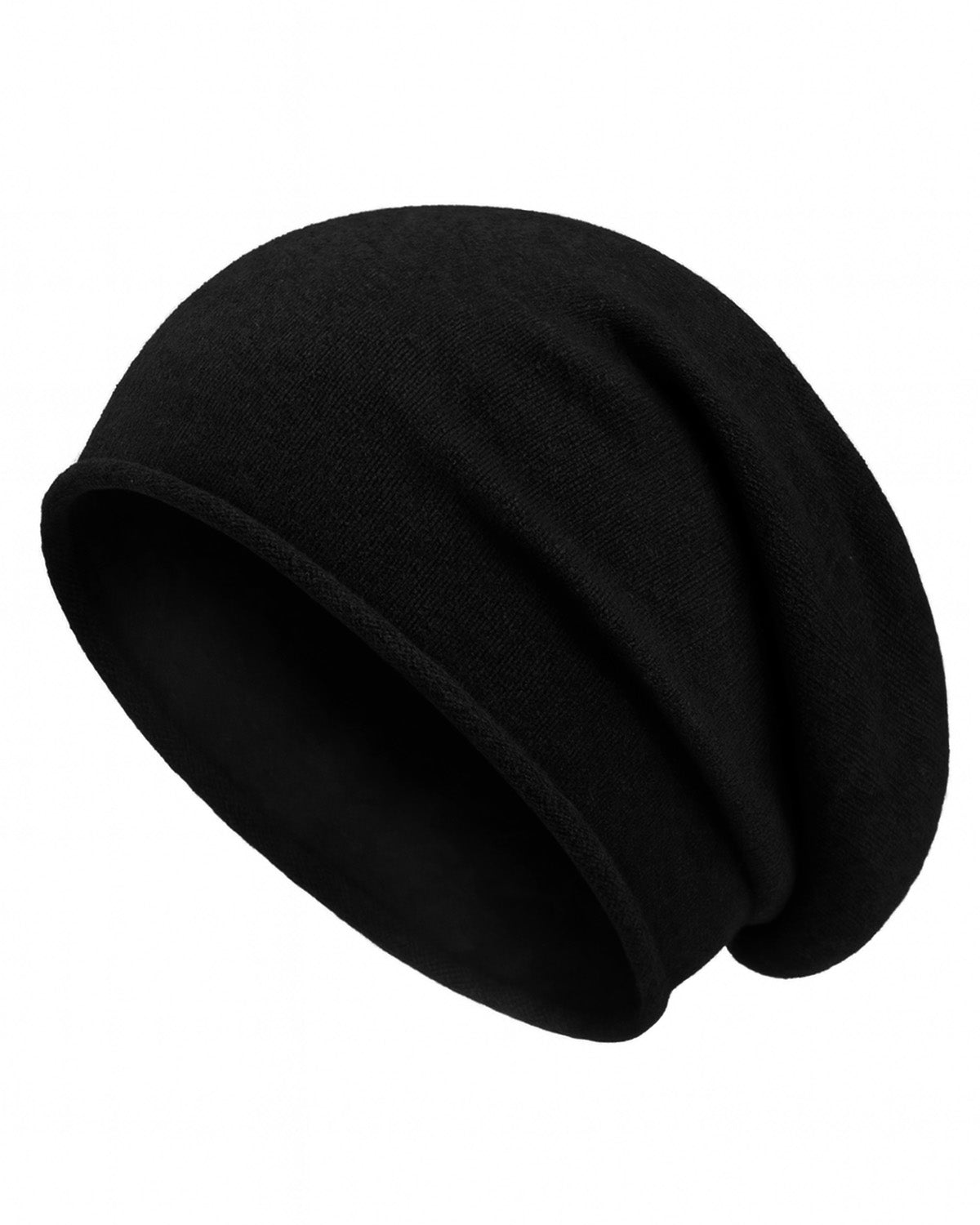 Black soft slouchy beanie for big heads XXL - front view - Zylioo