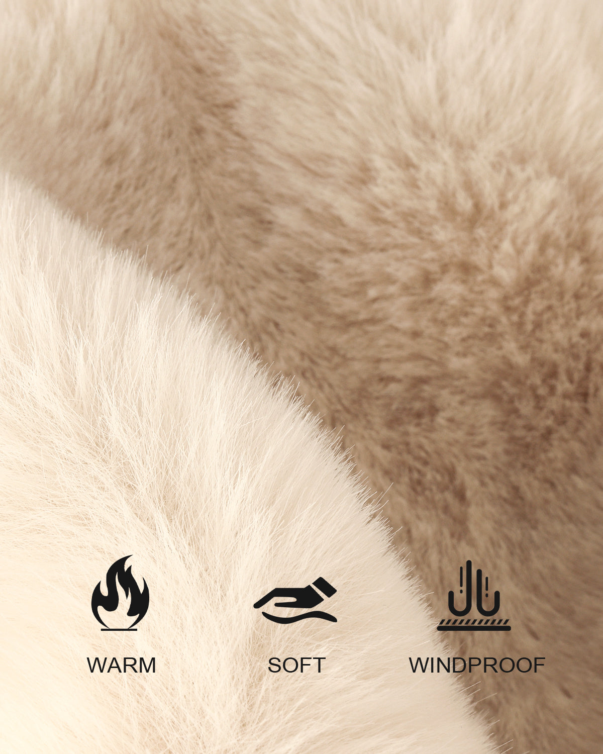 Beige fluffy winter bucket hat for big heads - soft plush fabric texture