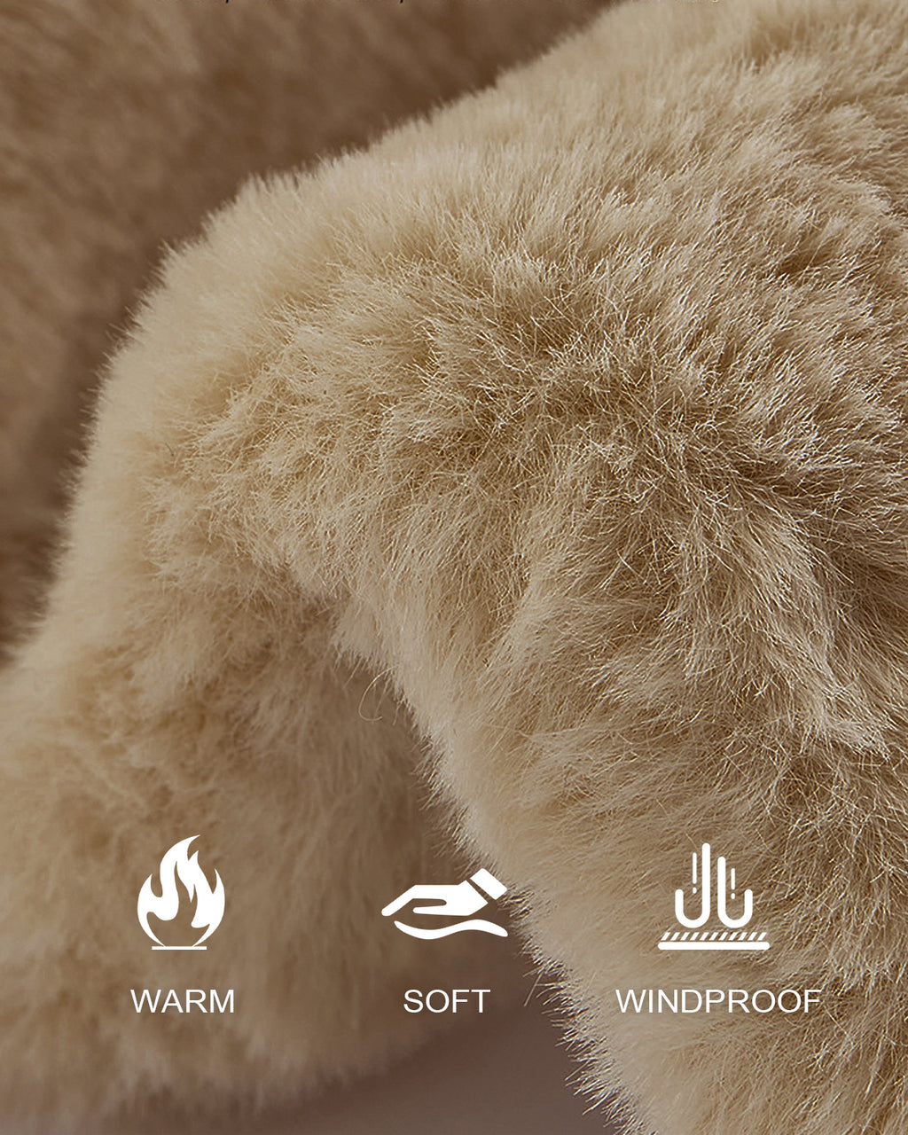 Camel fluffy winter bucket hat for big heads - soft plush fabric texture