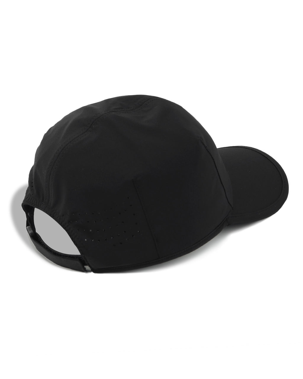 Black soft crown golf cap for big heads - back view with adjustable strap