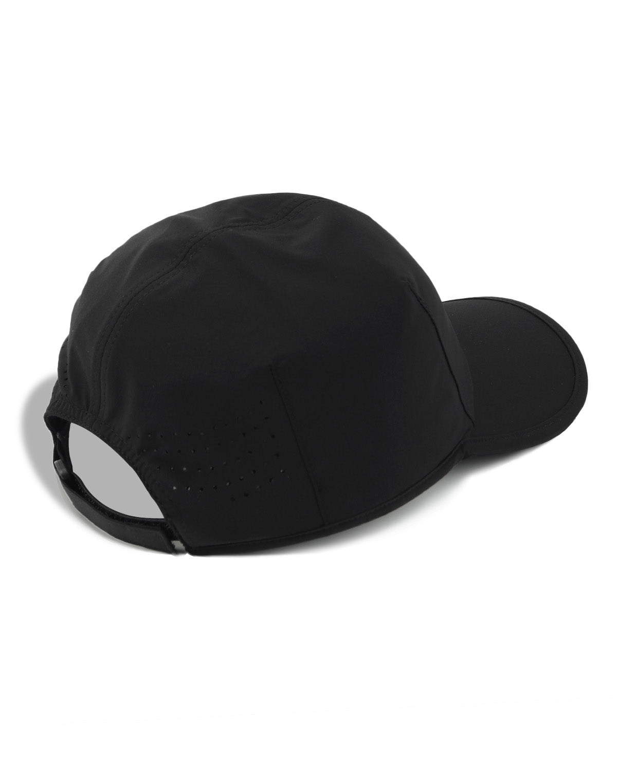 Black soft crown golf cap for big heads - back view with adjustable strap