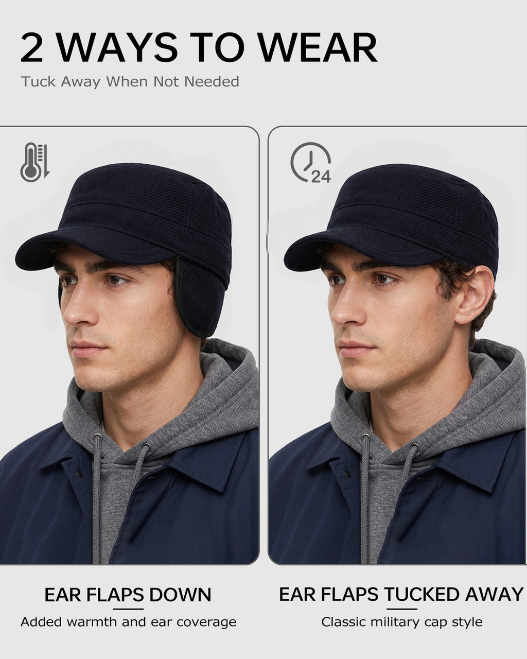 Winter Cadet Cap with Ear Flaps for Big Heads
