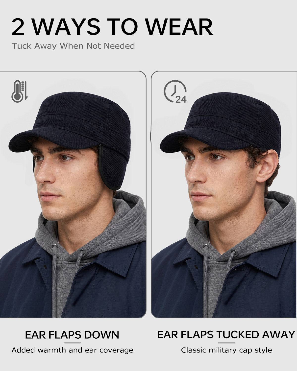 Winter Cadet Cap with Ear Flaps for Big Heads